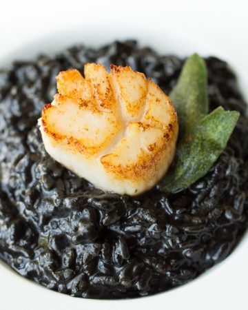 Black Squid Ink Risotto with Seared Scallops
