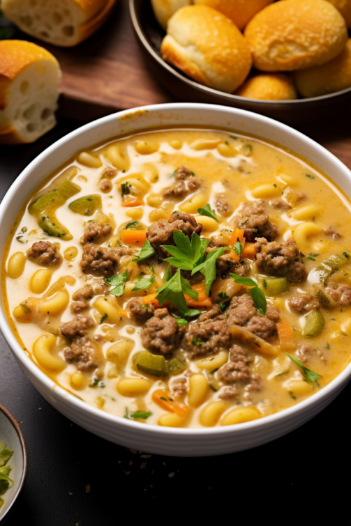 One Pot Macaroni Cheeseburger Soup That Oven Feelin