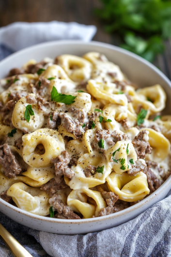 Philly Cheesesteak Tortellini Pasta That Oven Feelin