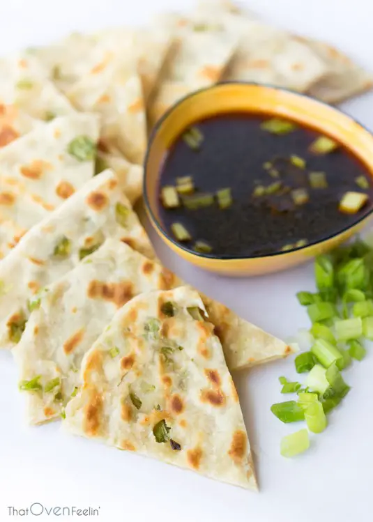 Scallion Pancakes with a Spicy Dipping Sauce