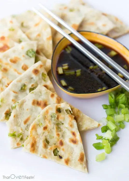 Scallion Pancakes with a Spicy Dipping Sauce