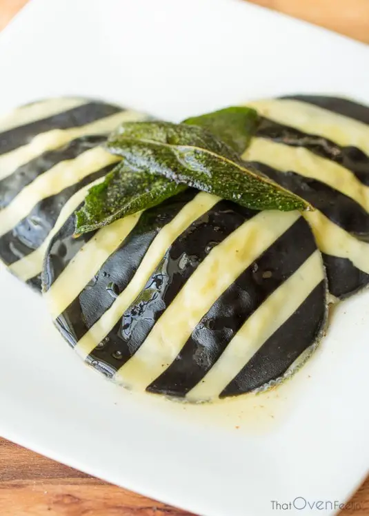 STRIPED CRAB RAVIOLI WITH A SAGE BUTTER SAUCE