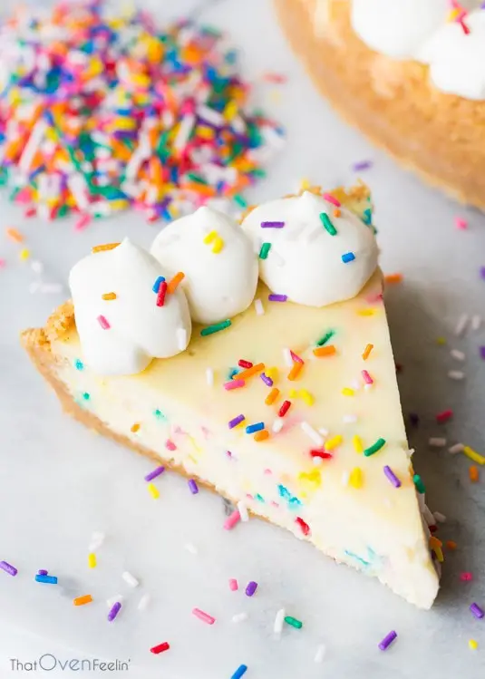 Funfetti Cheesecake with a Whipped Vanilla Icing - That Oven Feelin