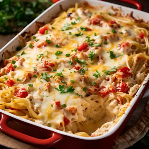 Chicken Spaghetti Casserole - That Oven Feelin
