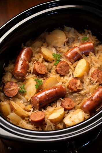 Crockpot Polish Sausage, Sauerkraut And Potatoes - That Oven Feelin