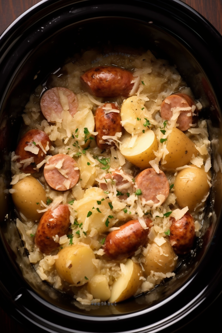 Crockpot Polish Sausage, Sauerkraut And Potatoes - That Oven Feelin