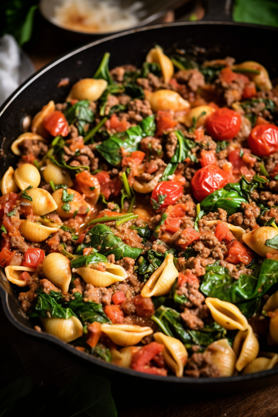 Simple Ground Beef Shells Skillet