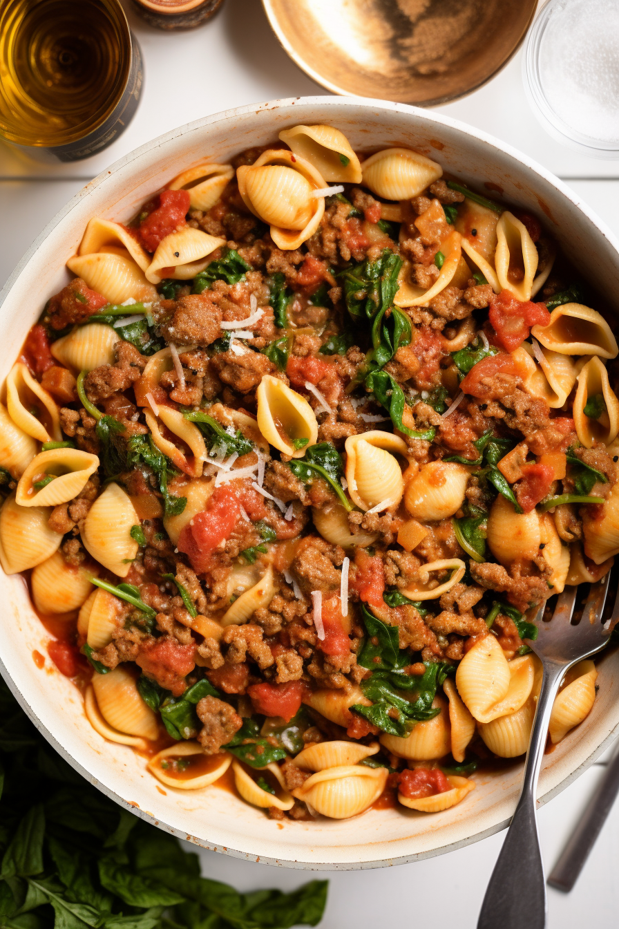 Simple Ground Beef Shells Skillet