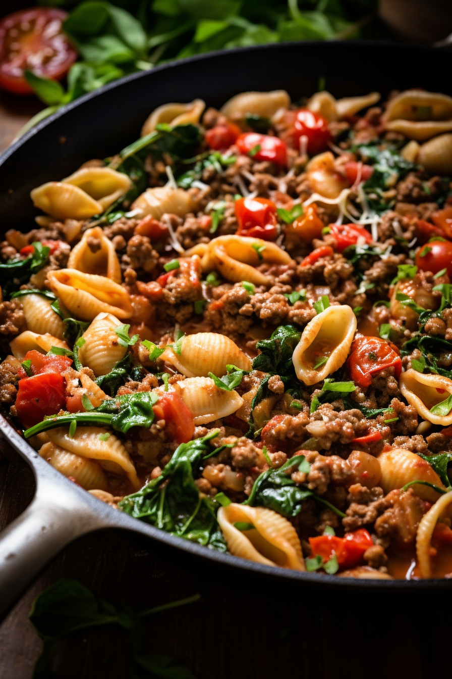 Simple Ground Beef Shells Skillet