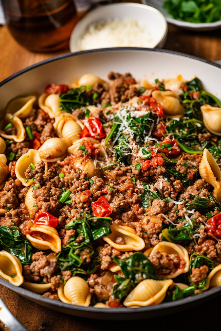 Simple Ground Beef Shells Skillet