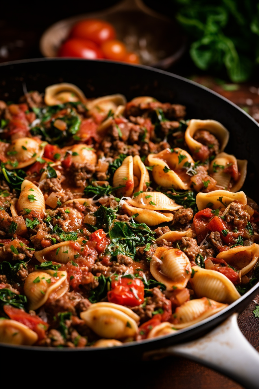 Simple Ground Beef Shells Skillet