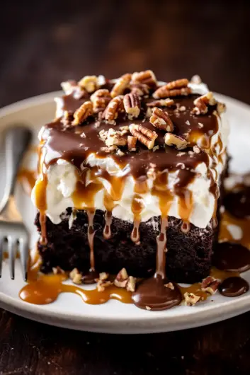 TURTLE CHOCOLATE POKE CAKE - That Oven Feelin