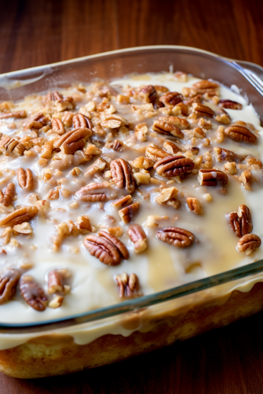 Butter Pecan Praline Poke Cake - That Oven Feelin