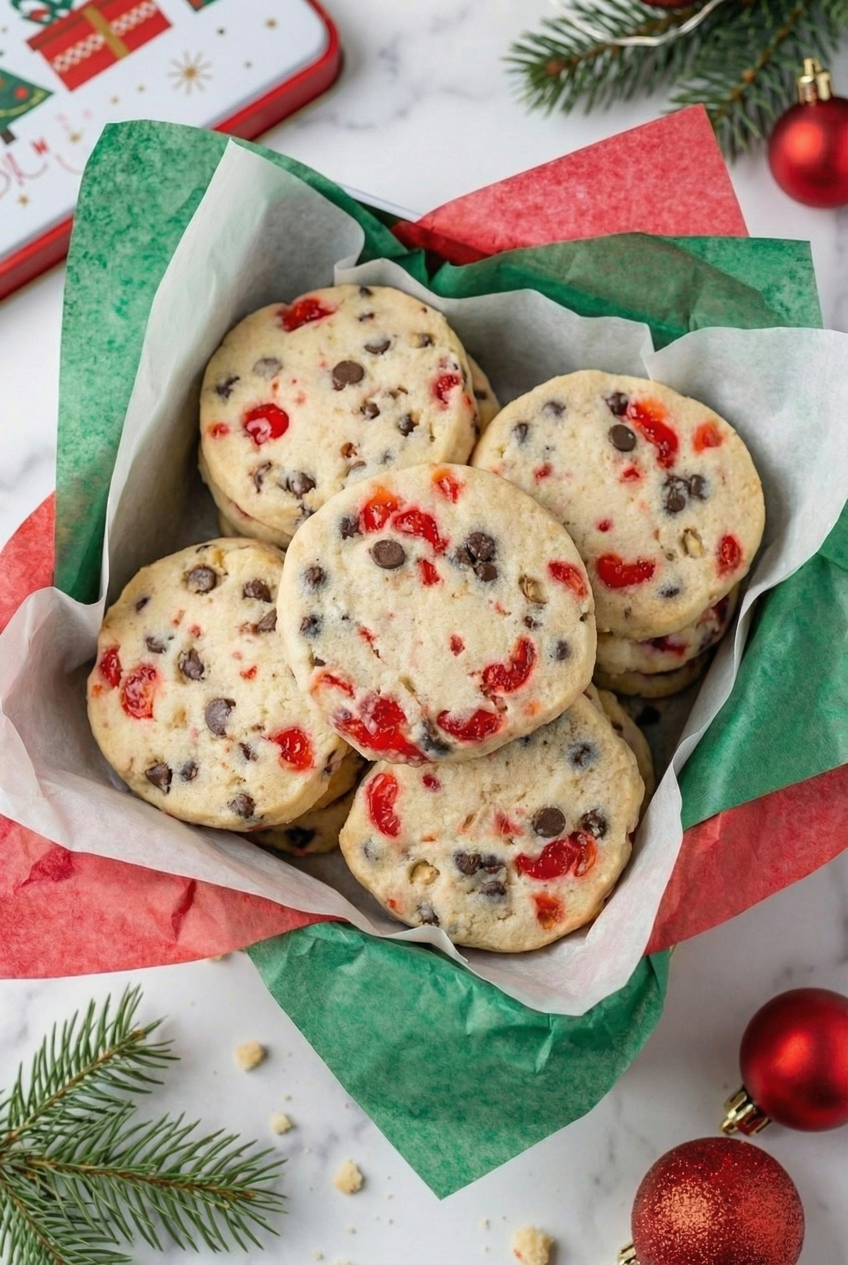 Christmas Maraschino Cherry Shortbread Cookies