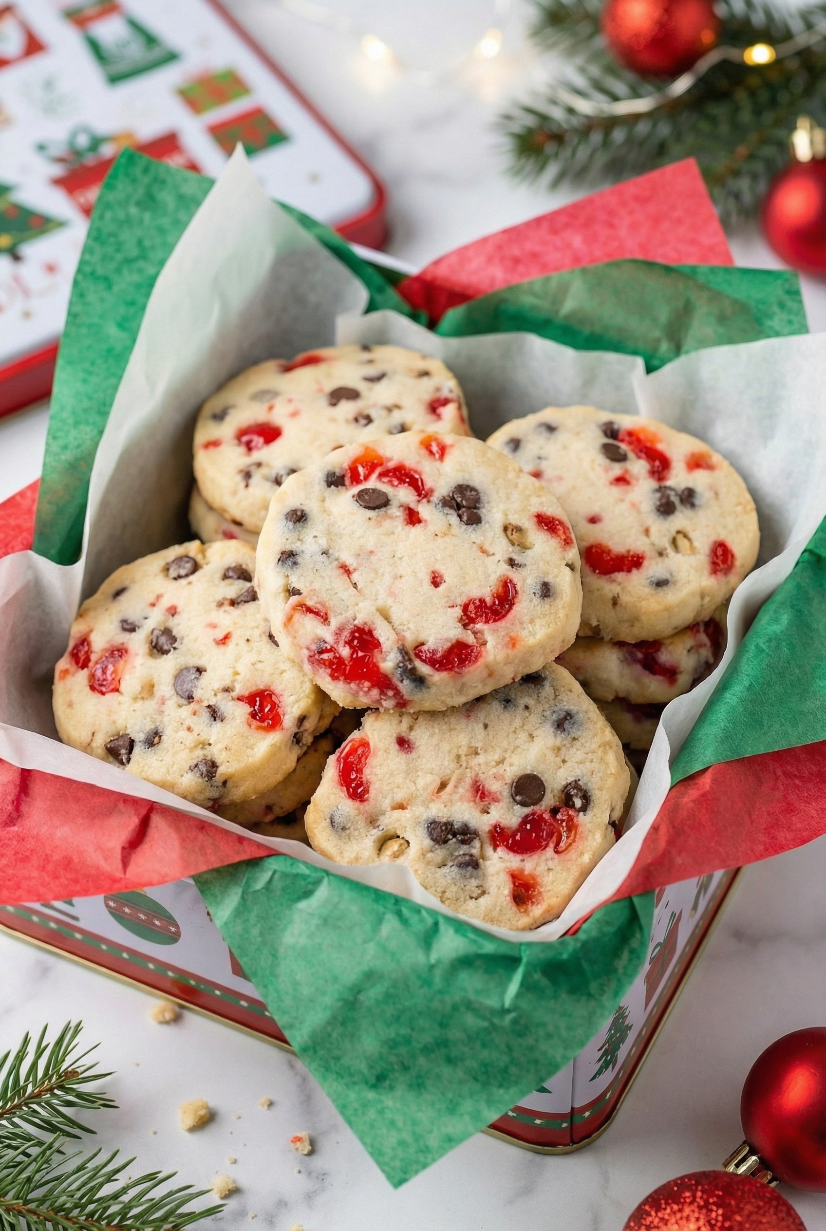 Christmas Maraschino Cherry Shortbread Cookies