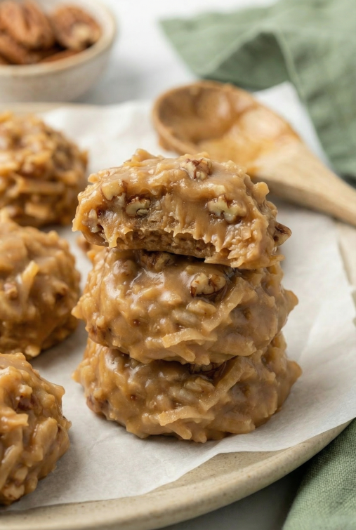No-Bake Coconut Pecan Praline Cookies