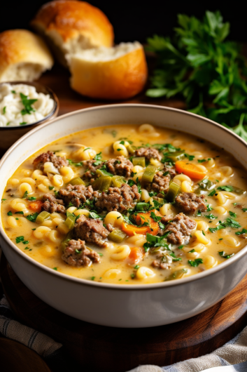 One-Pot Macaroni Cheeseburger Soup - That Oven Feelin