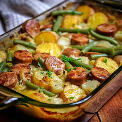 Sausage Green Bean Potato Casserole - That Oven Feelin