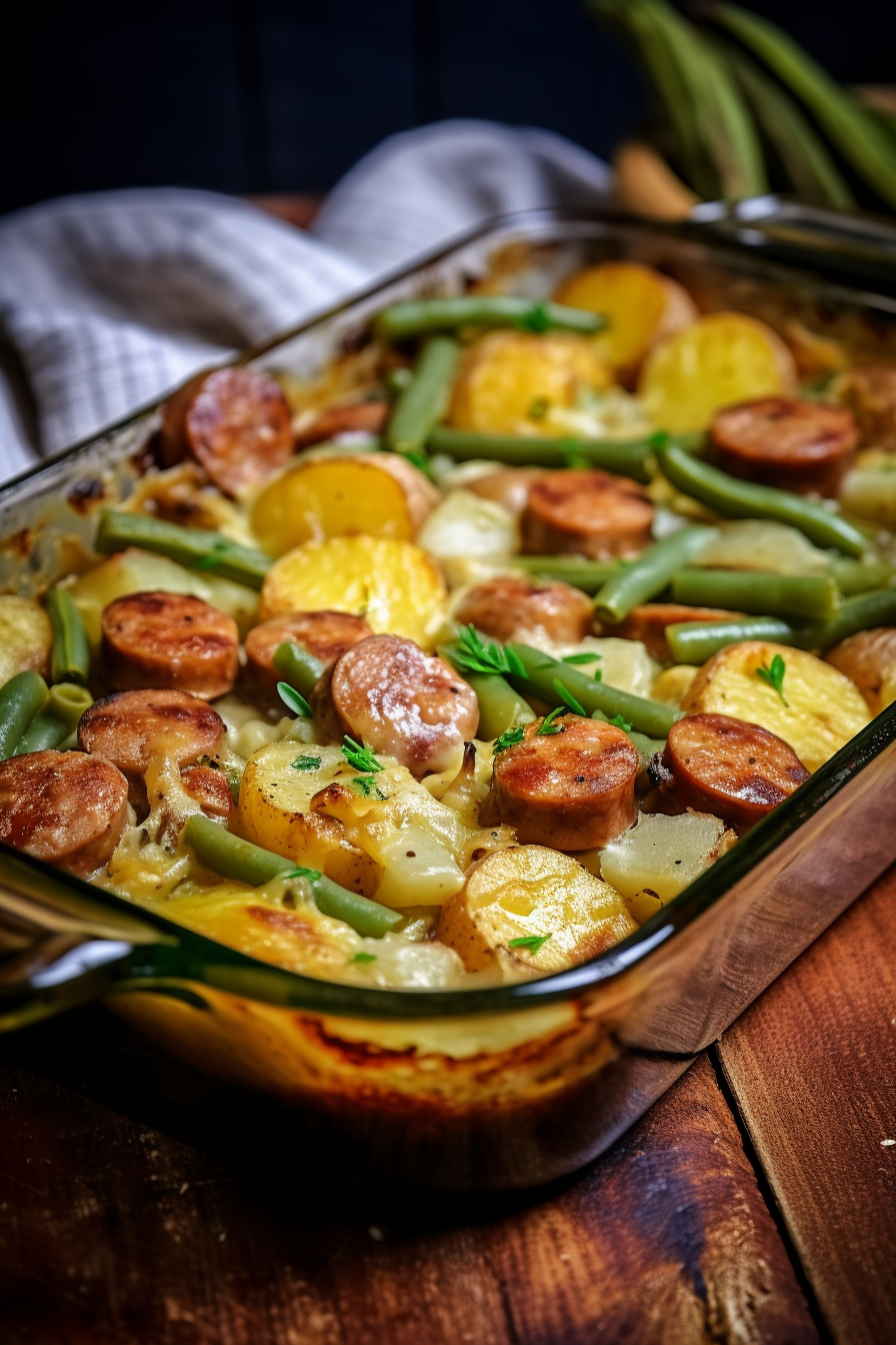 Sausage Green Bean Potato Casserole - That Oven Feelin