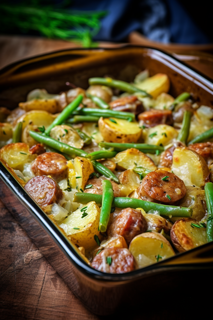 Sausage Green Bean Potato Casserole - That Oven Feelin