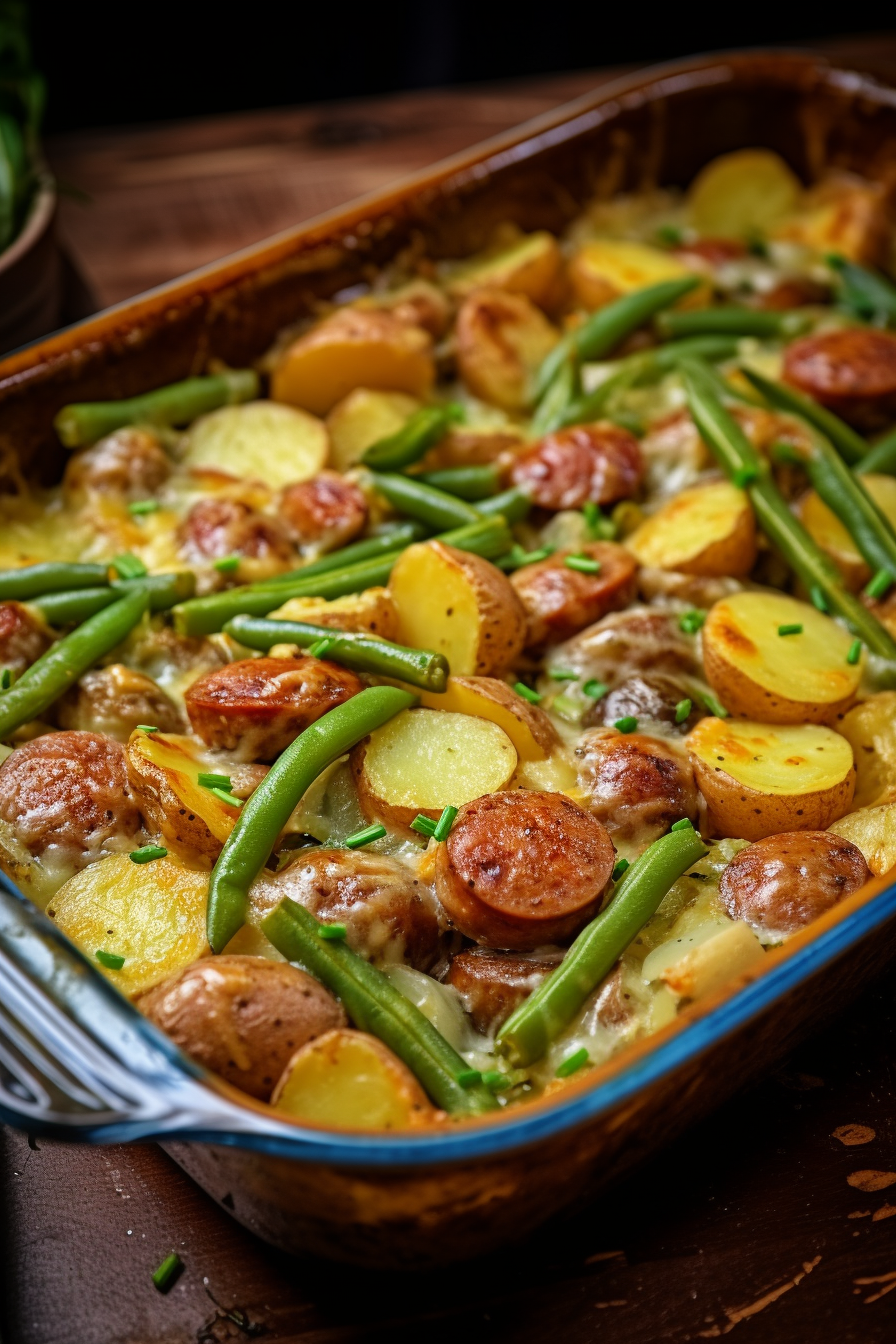 Sausage Green Bean Potato Casserole - That Oven Feelin