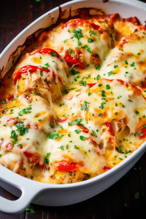 Cheesy Baked Chicken breast and Peppers - That Oven Feelin