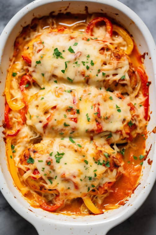 Cheesy Baked Chicken breast and Peppers - That Oven Feelin