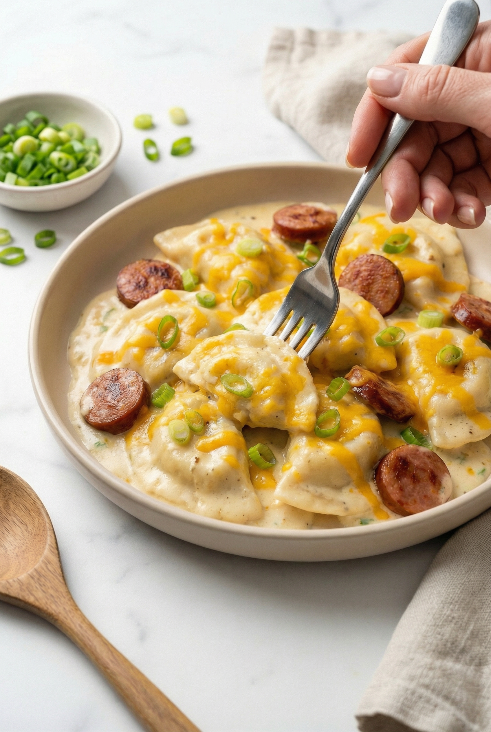 Crockpot Pierogi Casserole with Kielbasa