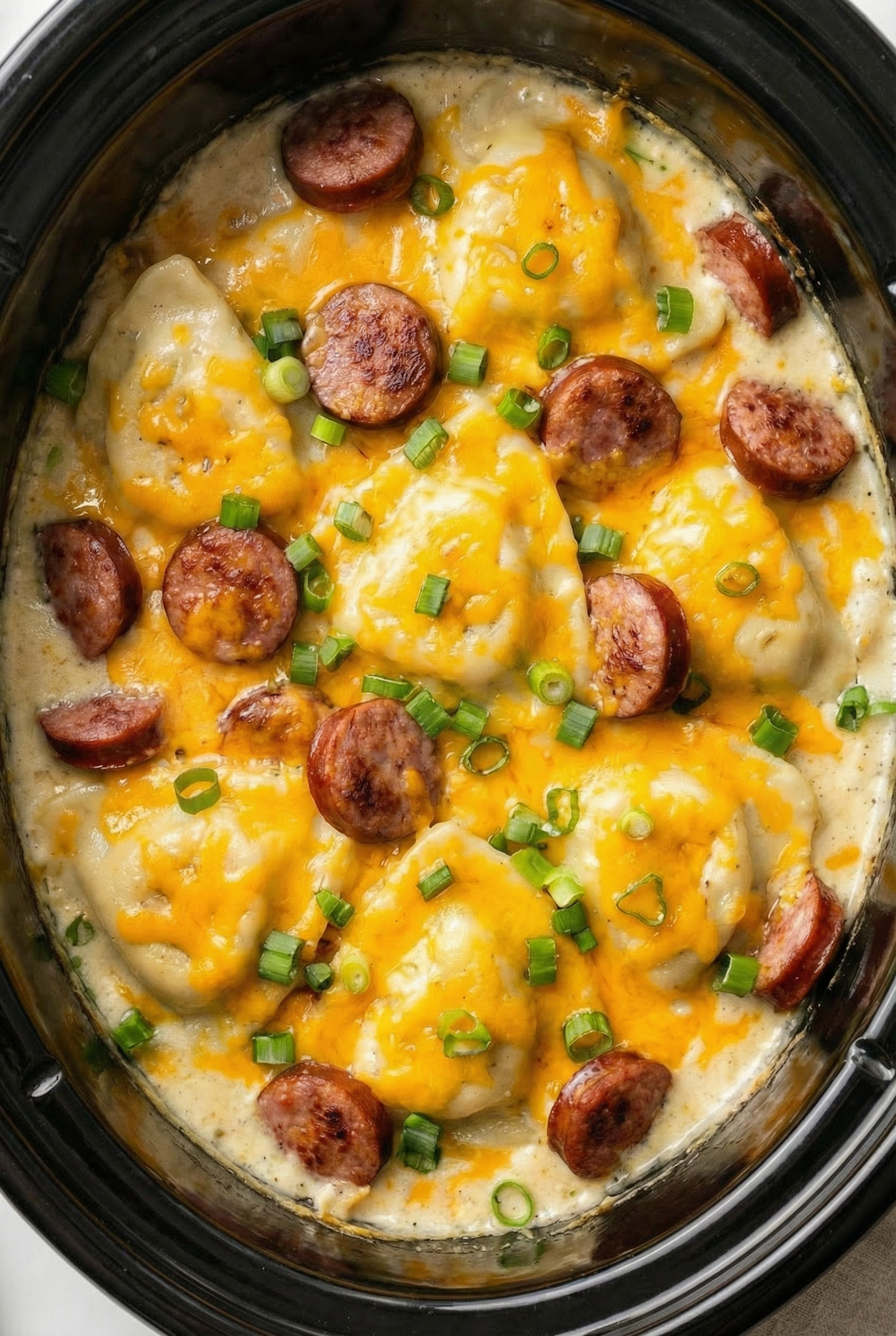 Crockpot Pierogi Casserole with Kielbasa
