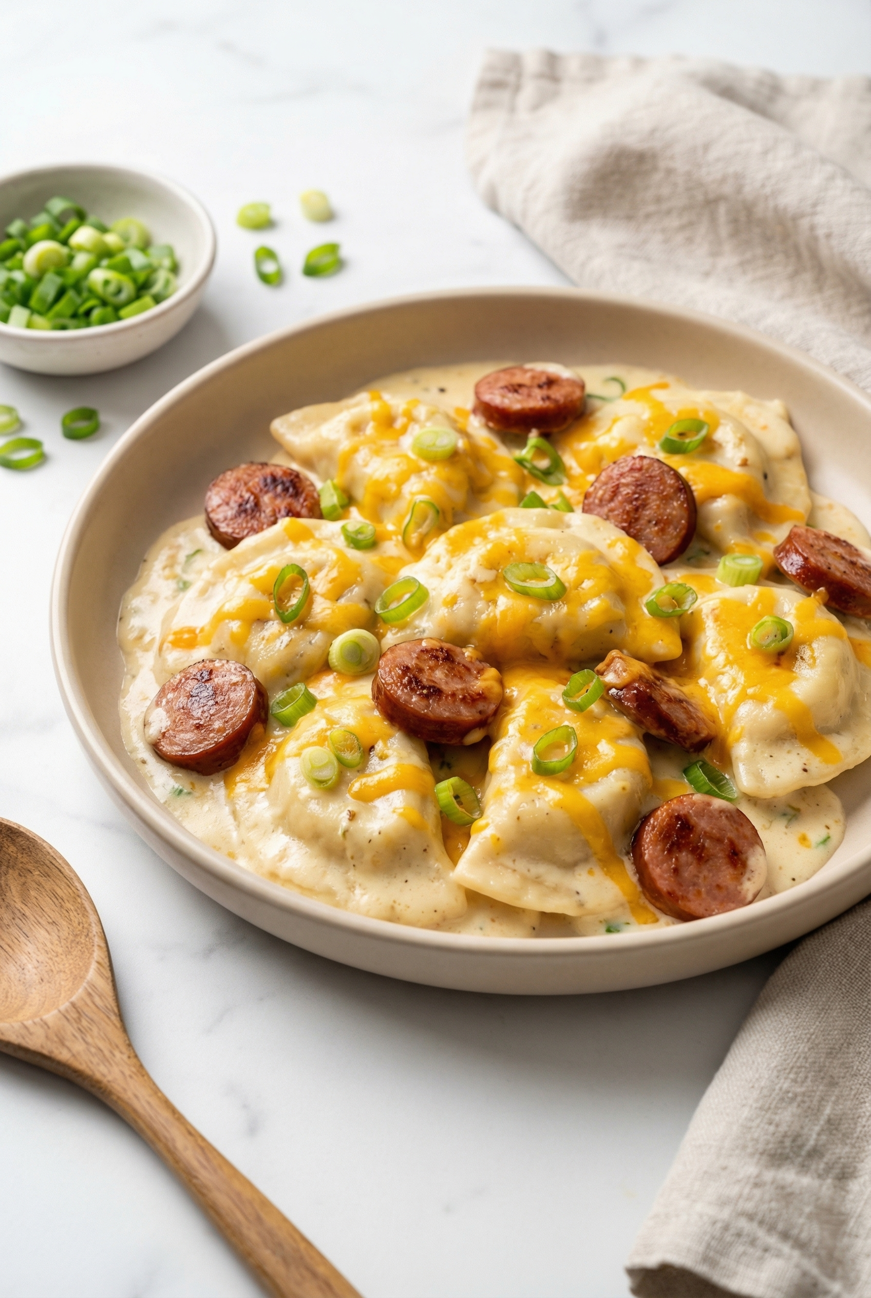 Crockpot Pierogi Casserole with Kielbasa