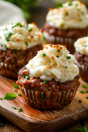 Meatloaf Cupcakes with Whipped Potato Topping - That Oven Feelin