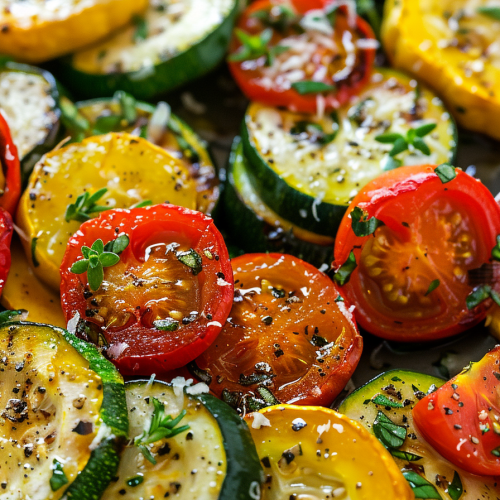 Roasted Garlic-Parmesan Zucchini, Squash and Tomatoes