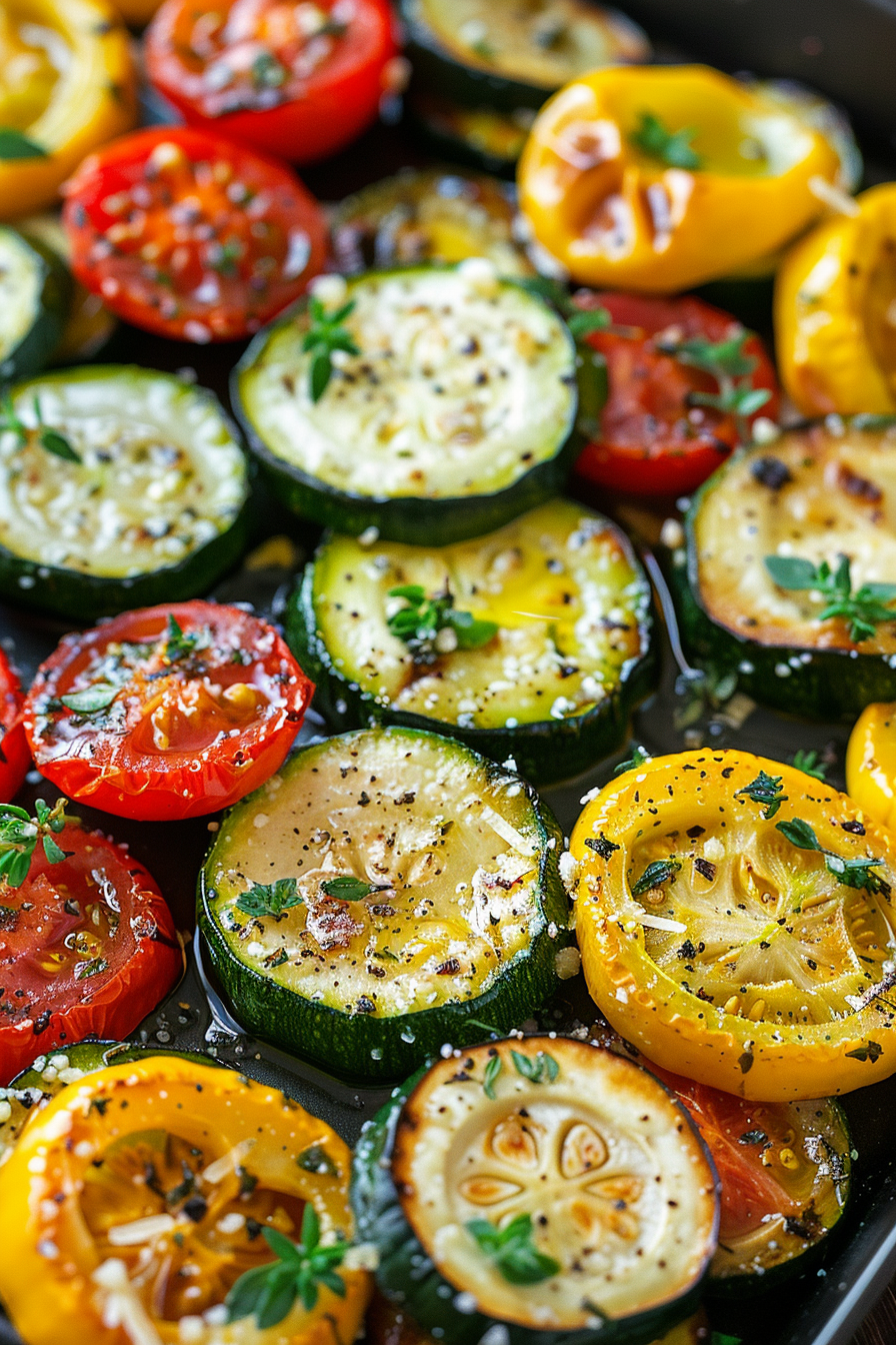 Roasted Garlic-Parmesan Zucchini, Squash and Tomatoes