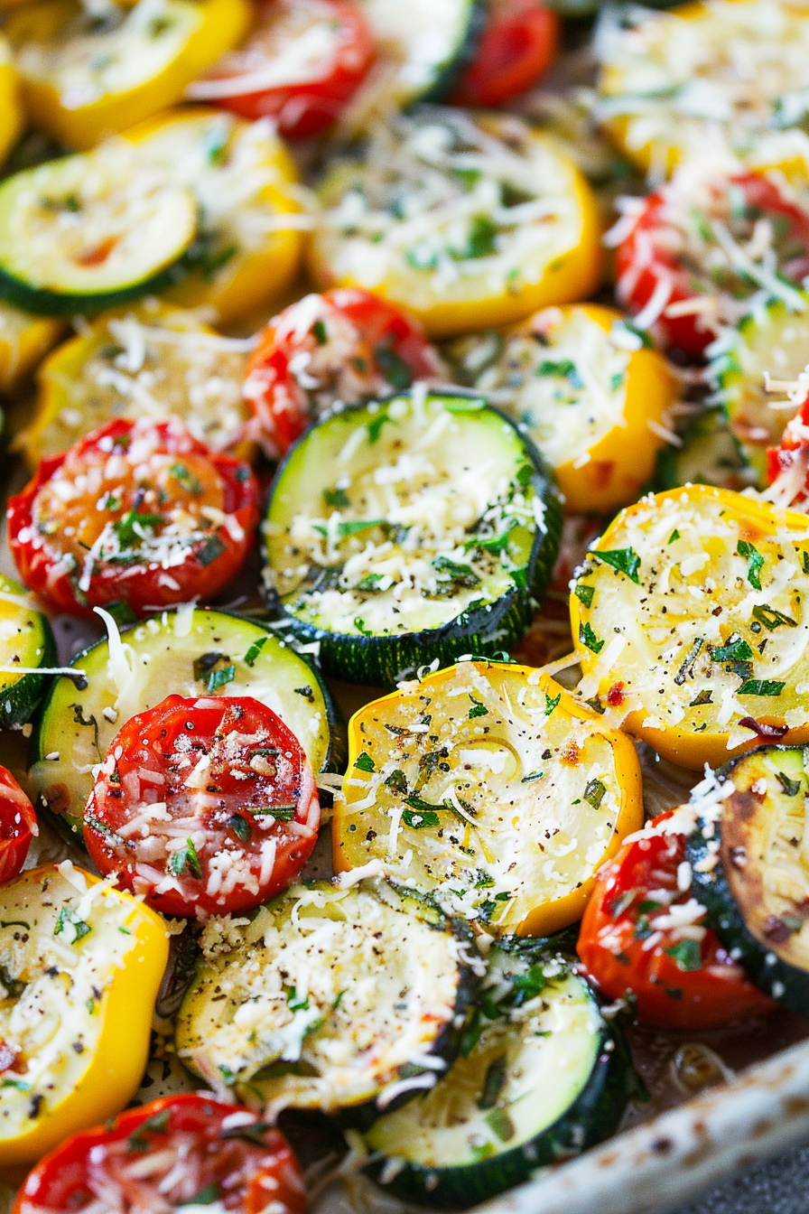 Roasted Garlic-Parmesan Zucchini, Squash and Tomatoes