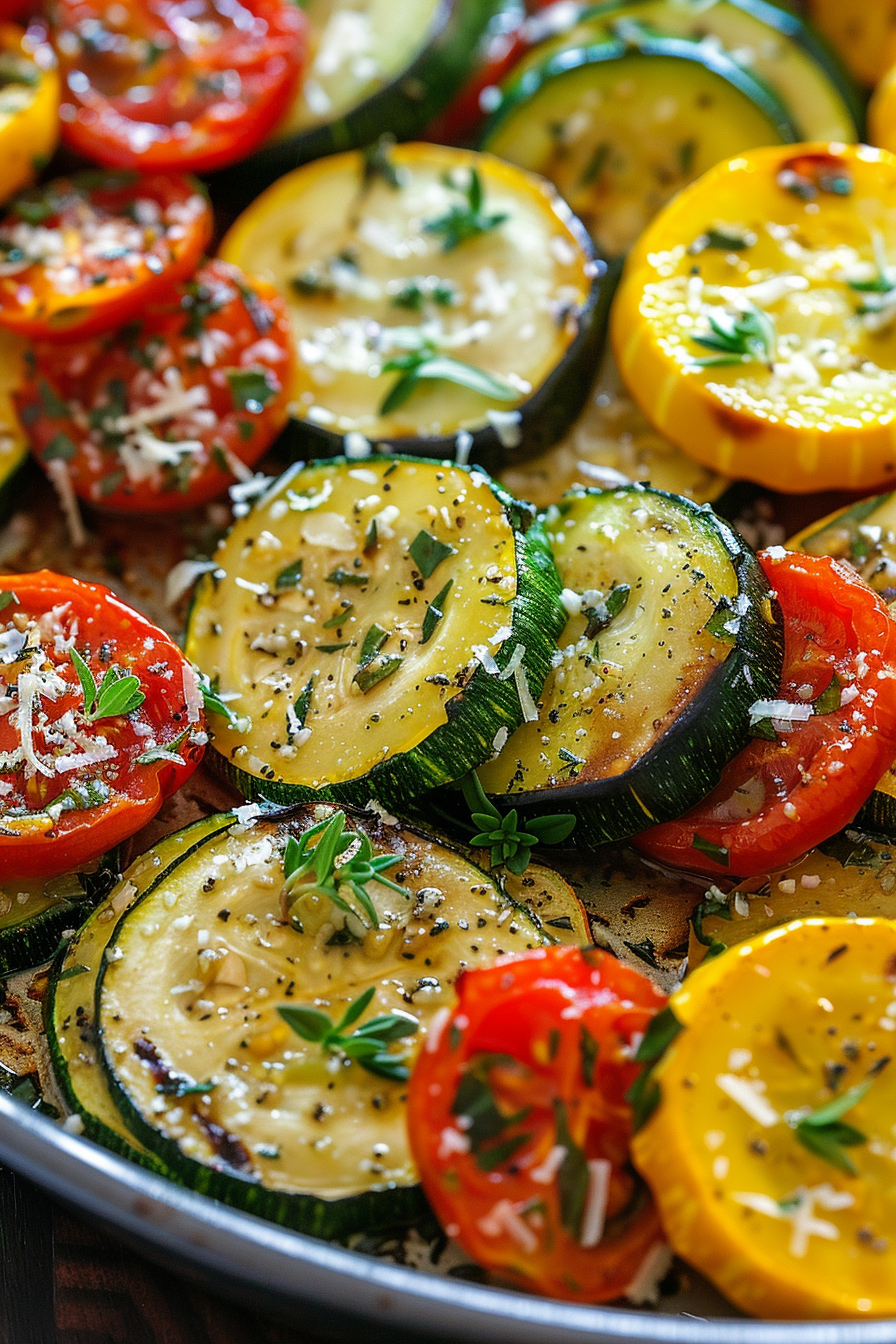 Roasted Garlic-Parmesan Zucchini, Squash and Tomatoes