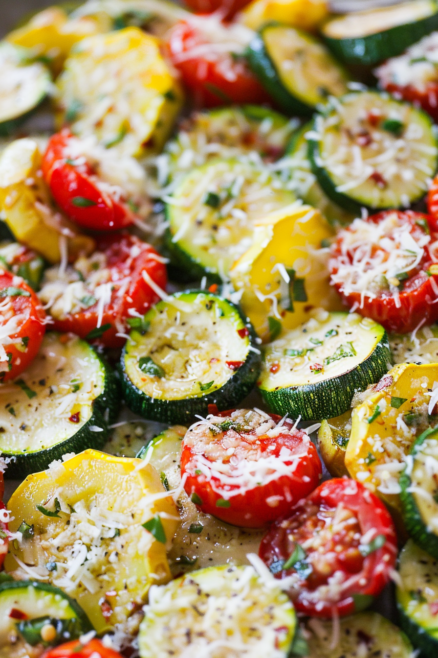 Roasted Garlic-Parmesan Zucchini, Squash and Tomatoes