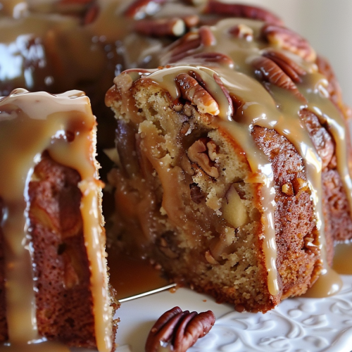 Apple Pecan Cake With Caramel Glaze