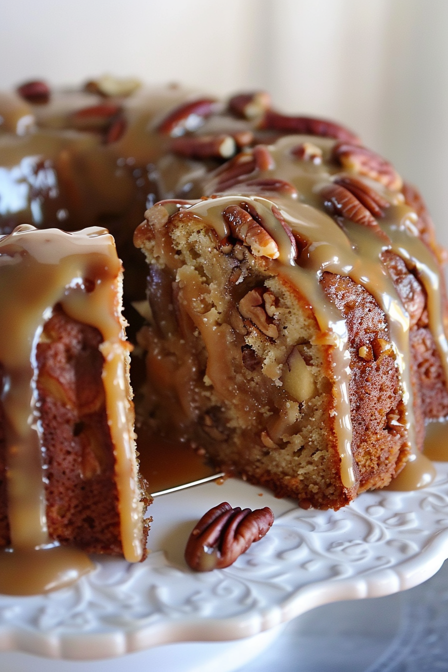 Apple Pecan Cake With Caramel Glaze - That Oven Feelin