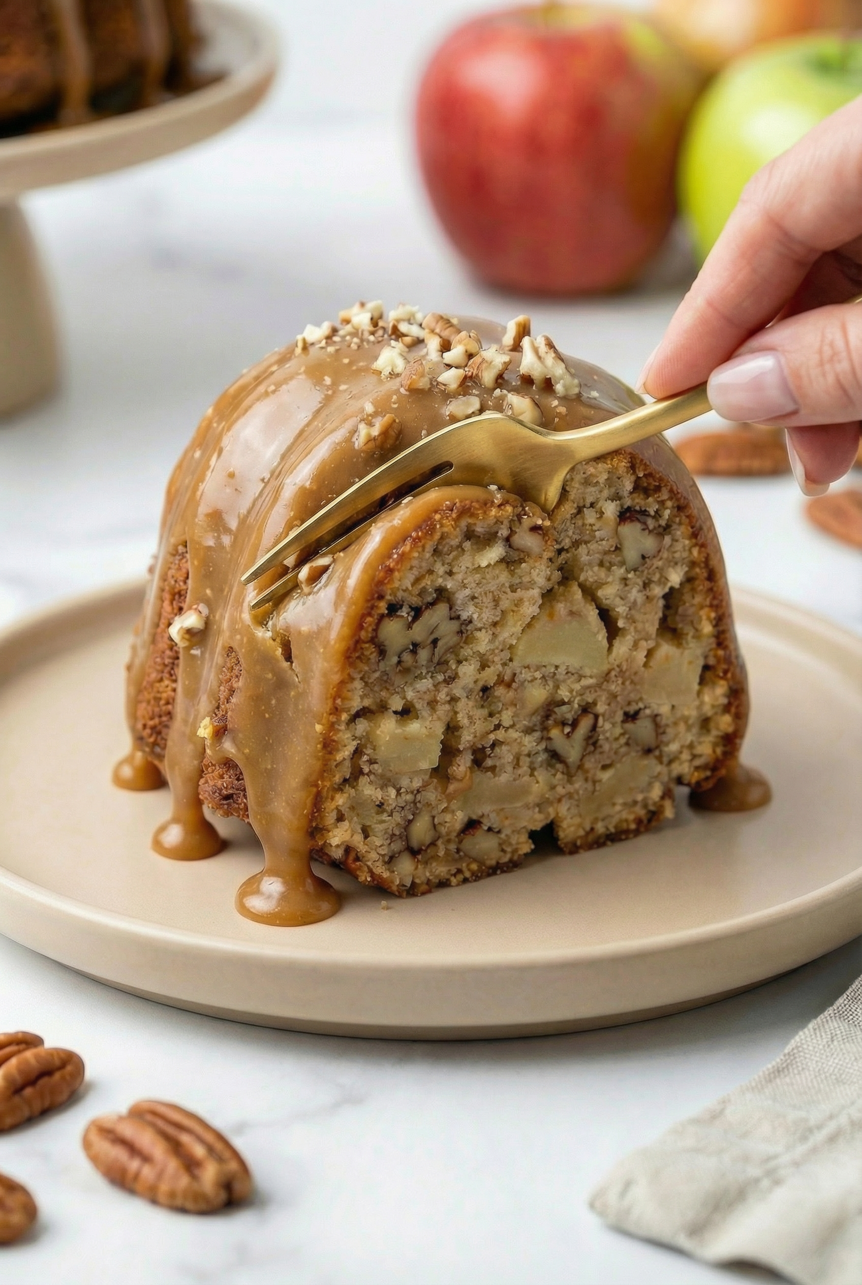 Apple Pecan Cake With Caramel Glaze