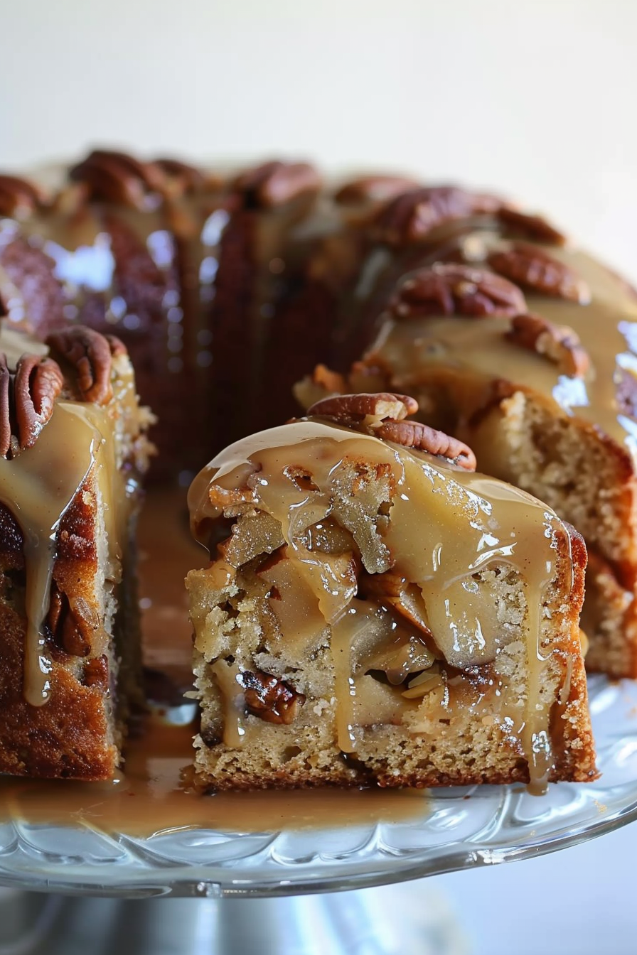 Apple Pecan Cake With Caramel Glaze