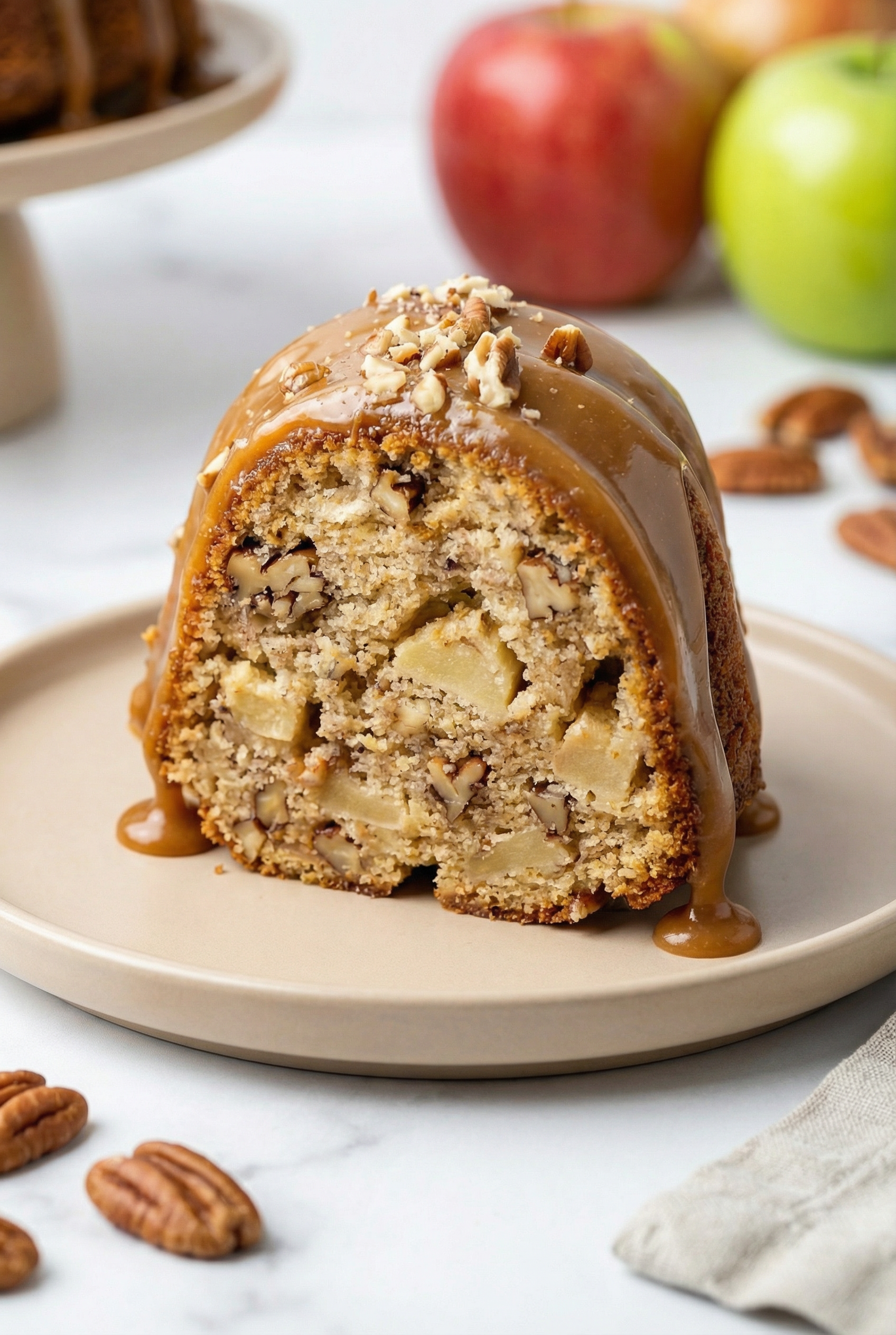 Apple Pecan Cake With Caramel Glaze