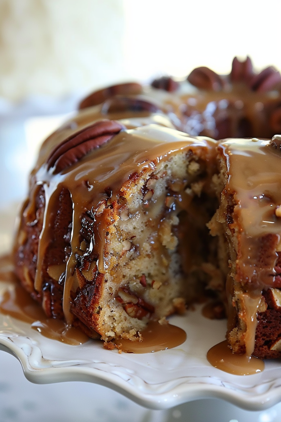 Apple Pecan Cake With Caramel Glaze