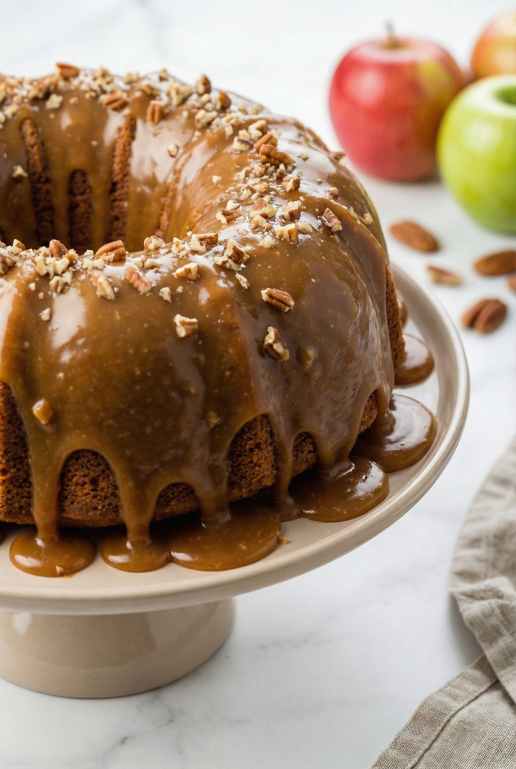Apple Pecan Cake With Caramel Glaze
