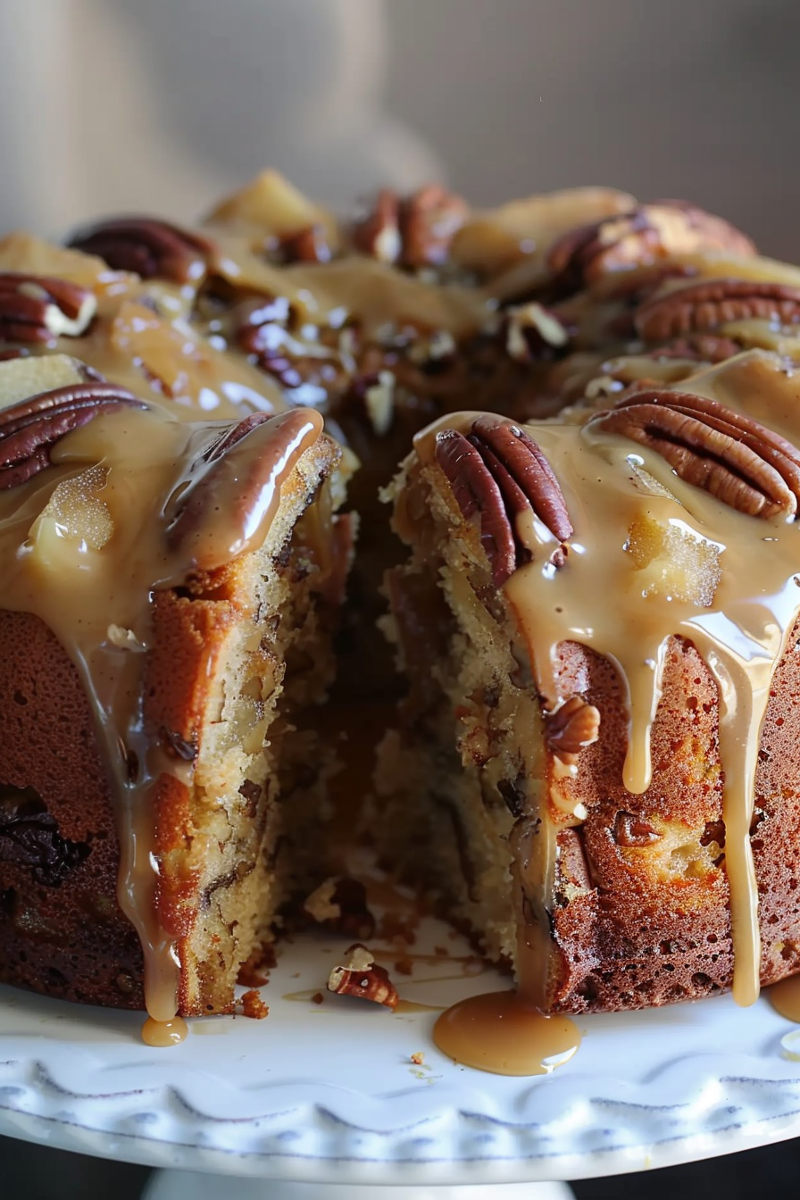 Apple Pecan Cake With Caramel Glaze