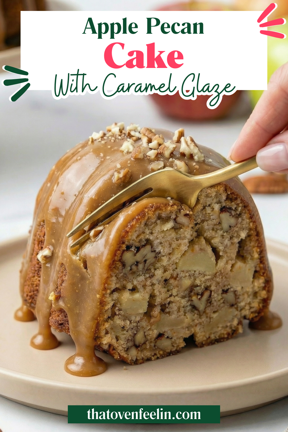 Apple Pecan Cake With Caramel Glaze