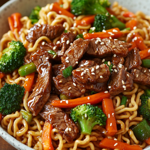 Mongolian Beef Stir-Fry with Ramen