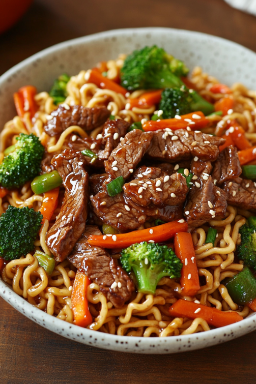 Mongolian Beef Stir-Fry with Ramen