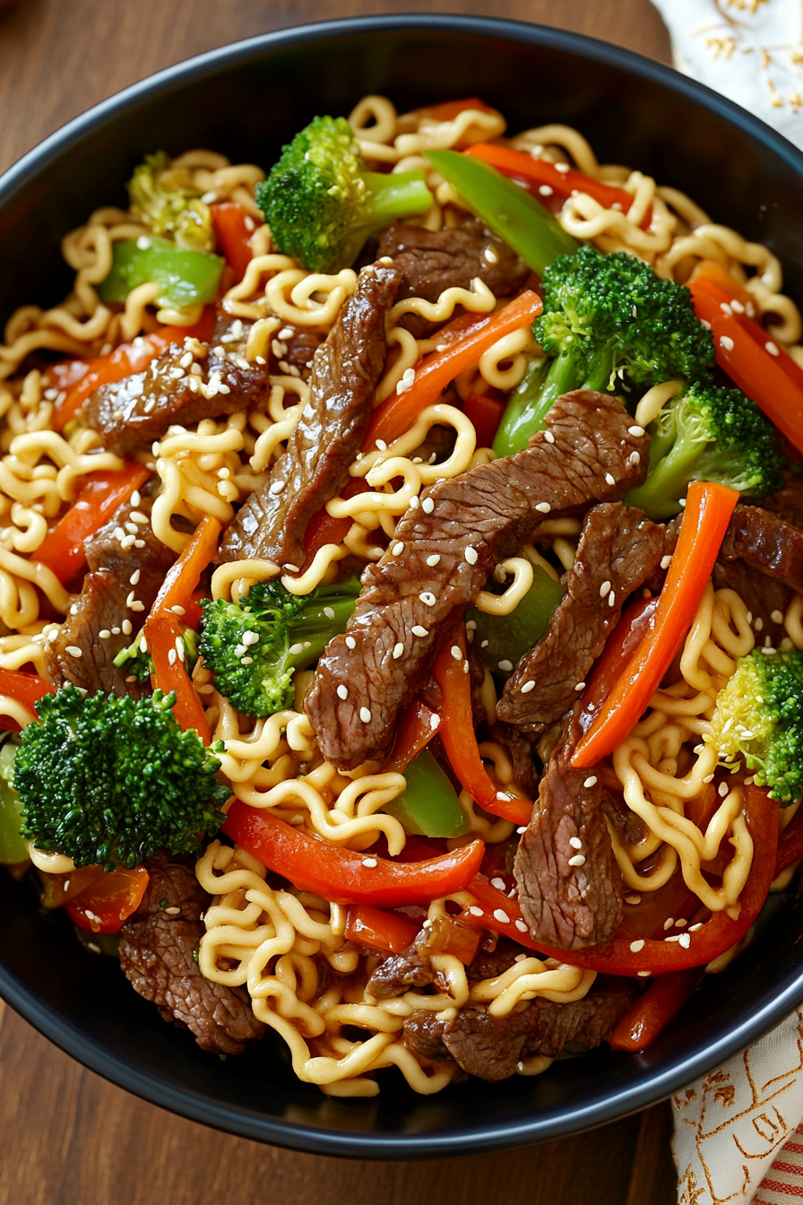 Mongolian Beef Stir-Fry with Ramen