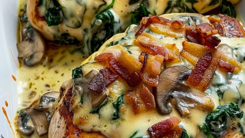 Smothered Chicken With Creamed Spinach, Bacon, And Mushrooms: A Comfort Food Favorite  