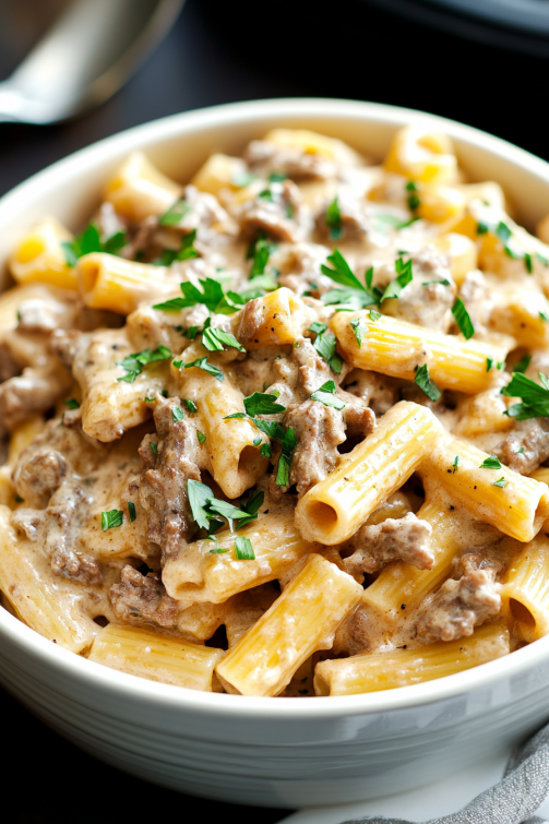 Creamy Slow Cooker Beef Pasta